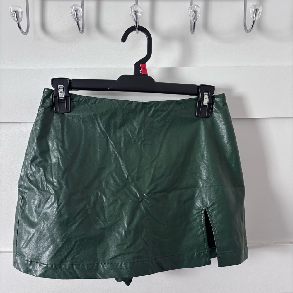Green Faux Leather Mini Skort